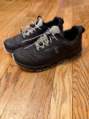 On Running Kid's Black and Light Gray Waterproof Trail Sneakers